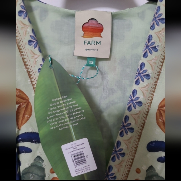NWT FARM Rio Ocean Green Floral Tapestry Maxi Dress Boho XS - Picture 4 of 6